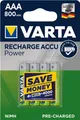Produktbild: 4008496550616 VARTA HR03 AAA Recharge Accu Power 800 mAh 56703 Akku aufladen 4 S