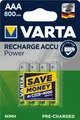 Produktbild: 4 x Varta Recharge Accu Power 56703 800mAh AAA Micro HR03 1,2V Akku im Blister