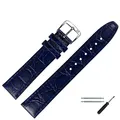 Produktbild: MARBURGER Uhrenarmband 18mm Leder Blau Silber Kroko (Caiman) Prägung Mit Naht - Montage Set 5291850000120