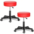 Produktbild: Casaria® Rollhocker Höhenverstellbar 2er Set 10cm Polsterung 46-60cm Höhe 360° Drehbar Ø35cm Rund Rollen Bürohocker Drehhocker Arbeitshocker Stuhl Rot