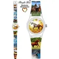 Produktbild: Kinder Armbanduhr Mädchen Uhr Motivuhr Geschenk Sonne Pferd Fotouhr - Gelb