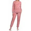 Produktbild: Normann Pyjama Kuschelig warmer Damen langarm Schlafanzug mit Bündchen Tupfen Optik rosa 36/38
