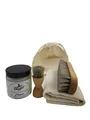 Produktbild: Hebold Schuhmacherei Schuhpflegeset mit Burgol Renovator zur Restauration von trockenen und beanspruchtem Leder: Farbe: farblos Set Bürste, Tiegelbürste, Tuch, Beutelfarblos Renovator 100 ml
