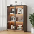 Produktbild: MERAX Glasvitrine Sideboard mit LED-Beleuchtung und 3 Einlegeböden, Standvitrine Wandvitrine aus gehärtetes Glas, 32x106x80cm Sammlervitrine Kommode - Naturbelassen