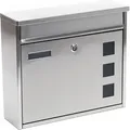 Produktbild: Wiltec Briefkasten V12 Edelstahl 360 x 115 x 315 mm, Wandbriefkasten mit Schloss, Sichtfenstern und Namensschild, Postkasten aus Stahl
