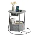 Produktbild: VASAGLE Beistelltisch rund, Kleiner Tisch, Couchtisch mit Steckdose, Wohnzimmertisch, Korb aus Stoff, Stauraum für Wohnzimmer Schlafzimmer, Nachttisch modern, Taubengrau-schiefergrau LET228G02