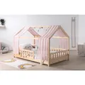 Produktbild: TiCAA TiCAA Kinderbett Hausbett mit Tüll Kim 90x200 cm, 100x200 cm, 120x200 cm, 140x200 für Jungen & Mädchen, inkl. Rolllattenrost, Rausfallschutz variabel, Montessori Bett Natur aus Kiefer Massivholz