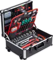 Produktbild: Meister Werkzeugtrolley 238-teilig - Mit Qualitätswerkzeug von Knipex & Wera - Teleskophandgriff / Profi Werkzeugkoffer befüllt / Werkzeugkiste fahrbar auf Rollen / Werkzeugbox / 8973770