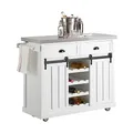 Produktbild: SoBuy FKW94-W Design Küchenwagen mit Flaschenablage Küchenschrank mit 2 Schiebetüren und 2 Schubladen Kücheninsel mit Edelstahlplatte Sideboard Weiß BHT ca.: 116x95x46cm