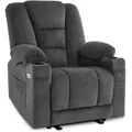 Produktbild: M Mcombo Fernsehsessel Elektrisch Verstellbar, Relaxsessel Mit Liegefunktion, Tv Sessel Mit Massage & Wärmefunktion, Usb & Getränkehalter, Wohnzimmer, Stoff, 7008 (dunkelgrau-stoff)