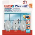 Produktbild: Tesa Selbstklebehaken Chrom glänzend oval 3 Stück mit 4 x Powerstrips Small