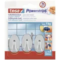 Produktbild: tesa Powerstrips Haken Small OVAL - Selbstklebender Wandhaken für Glas, Kacheln, Holz, Kunststoff und andere Untergründe - Chrom