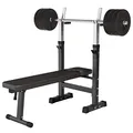 Produktbild: GORILLA SPORTS® Hantelbank - inkl. Hantelset 38/70/100kg, Ablage, Dip-Station, Höhenverstellbar, Klappbar, bis 200kg, Schwarz/Weiß - Trainingsbank mit Langhantelset, Drückerbank, Schrägbank, Flachbank