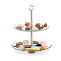 Produktbild: Relaxdays Etagere, 2-stöckig, rund, Cupcakes, Kekse, Snacks, Obst, Glas, Edelstahl, Servierständer, transparent/silber, 28 x 24.5 x 24.5 cm