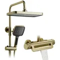 Produktbild: Duschsystem,duschsäuleset 3in1 Mit 330x220mm Regendusche,duschsystem Mit Thermostat Gebürstetes Gold,360° Verstellbarer Regendusche Duschkopf,3 Modus Handbrause,anti Kalk Düsen Duschkopf