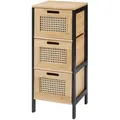 Produktbild: [en.casa] Badkommode, Schwarz, Natur, Holz, Bambus, 3 Schubladen, Quadratisch, 30x72x30 cm, Badezimmer, Badezimmerschränke, Midischränke