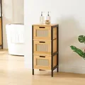 Produktbild: [en.casa] Badezimmerschrank Tervola Badschrank schmal Kommode mit 3 Schubladen Badkommode Schwarz/Bambus Midischrank 72 x 30 x 30 cm