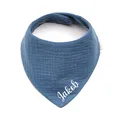 Produktbild: AngelicArt Personalisiertes Dreieckshalstuch aus Baumwolle, Halstuch für Jungen, Mädchen, Unisex, mit Druckknopfverschluss, in verschiedenen Farben mit Wunschnamen-Musselin (Indigo)