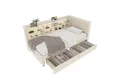 Produktbild: SOFTWEARY Stauraumbett (90x200 cm, Lattenrost, Schubladen, Regal, USB und Type-C Anschluss), Einzelbett, Polsterbett, Leinen