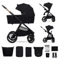 Produktbild: Kinderkraft NEA 2 - Kinderwagen 2-in-1 - bis 27 kg - Babywanne & Buggy - pannensichere Räder - wasserdichtes Verdeck UPF50+ - faltbar wendig - Schwarz
