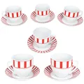 Produktbild: MamboCat Split rot Kaffeetassen mit Untertassen für 6 Personen I weißes Porzellan-Set mit Streifen für Frühstück & Kaffee I Je 6X Teetassen 200ml & Untertassen