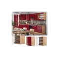 Produktbild: Vicco Eckhängeschrank Küchenschrank Küchenmöbel Fame-Line Eiche Rot Bordeaux modern 57 cm Küche Einbauküche Eckküche Hängeschrank Drehtür Einlegeboden Küchenzeile Hochglanz