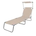 Produktbild: Mojawo Gartenliege Sonnenliege Relaxliege Liege 3-Bein Campingliege klappbar mit Trageschlaufen und Sonnenschutzdach 186x55x24cm, Farben:Beige