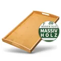 Produktbild: HEIMWERT Tablett Serviertablett Bambus Holz - besonders stabiles und leichtes Holztablett mit Griff - rechteckig Tablett Holz Serviertablett groß Serving Tray Küchen Deko Servierplatte (Natur)