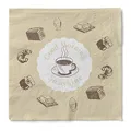 Produktbild: Sovie HOME Serviette SUNSHINE, 3-lagiges Tissue, 33 x 33cm, 1/4 Falz, 20 Stück, Design mit Kaffeetasse, Toast, Marmelade, Croissant, Ei in Braun- und Cremefarben