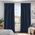 Produktbild: Deconovo Vorhang Blickdichte Thermo Gardine Kräuselband Schlafzimmer Verdunkelung Winter, 260x140cm(HöhexBreite), Dunkelblau, 2er Set