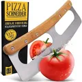 Produktbild: Loco Bird Pizzaschneider aus Edelstahl mit Bambusgriff - Pizzamesser mit Klingenschutz - Vielseitig einsetzbares Wiegemesser - scharfe Edelstahl Kl...
