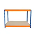 Produktbild: S-Rax 2-stufige Werkbank 120cm x 60cm x 90cm | 300kg/Regal & 6 verstärkte Stützbalken | Werkstatttisch Arbeitstisch | Stahl, Spanplatte & Gummifüße [Schraubenlos & Verstellbare Regalanordnung]