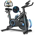 Produktbild: CHAOKE Heimtrainer Fahrrad mit App, Profi Ultra-Leiser Ergometer Heimtrainer mit Magnetwiderstand, mit Y-Stabil-Basis, Bis 160KG,Schwarz Blau - Schwarz/Blau