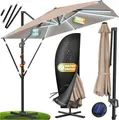 Produktbild: KESSER® Sonnenschirm Ampelschirm SUN XL 300 x 300 cm Inkl. Abdeckung +Windsicherung Drehbar Neigbar Kippbar Marktschirm Groß 360° Rotation, Gartenschirm mit Kurbel Sonnenschutz UV50+