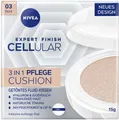 Produktbild: Nivea Foundation CELLULAR EXPERT FINISH 3IN1 CUSHION LSF 15, spendet Feuchtigkeit, ebenmäßigere Haut, mindert Fältchen.