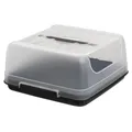 Produktbild: Engelland Kleine recht-eckige Kuchen-Transportbox mit Griff, Deckel und 2-fach Klick-Verschluss, Farbe: Schwarz/Transparent, L 27,5 cm x B 26,5 x H 12,5 cm, BPA-frei, Torten-haube, quadratisch