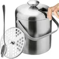 Produktbild: Doppelwandiger Eiskübel für Eiswürfel 1,3 Liter mit Deckel Zange Sieb Löffel Flaschenkühler-Set für Getränke Edehlstahl 21159 - Silber