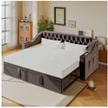 Produktbild: Odikalo Schlafsofa Schlafcouch 90x190 mit Lattenrost & USB, Polsterbett Schlafsofa, 90/180*190 cm, Breitere und Dickere Armlehnen mit USB-Ladeanschluss, Integrierte Ablage in den Armlehnen, Mit Ablagetaschen, Mit Lattenrost, Samtstoff, Grau / Beige grau