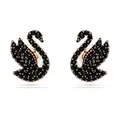 Produktbild: Swarovski Swan Ohrstecker, Schwarze und Rosé Vergoldete Ohrringe mit Schwan-Motiv und Strahlenden Swarovski Kristallen
