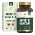 Produktbild: VITACTIV Nerven Komplex - Johanniskraut Baldrian Passionsblume Kapseln Hochdosiert, ohne chemische Stimmungsaufheller - Vitamine B1 & B3 für Psyche & Nervensystem - Vegan, Laborgeprüft - 120 Stück