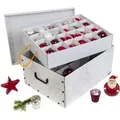 Produktbild: Weihnachtlicher XL Deko Karton mit Einsätzen für ca. 40 Weihnachtskugeln. Deko: Retro Weiß / Gold - Weiß
