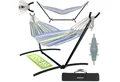 Produktbild: GARMIO Hängematte mit Gestell, 200kg Belastbarkeit, 270x110x105cm (inkl. Zubehör & Tragetasche, mit Kordeln, in Blau-Grün, mit Stahlgestell, klappbar), Pflegeleicht, 270 x 110 x 105cm