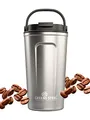 Produktbild: Greens Steel Wiederverwendbarer Kaffeebecher To Go - 480 ml, Silber I Trinkbecher mit Deckel & Griff I Edelstahl Thermobecher für Heiß- & Kaltgetränke I Auslaufsicherer Mug für Tee, Kaffee I BPA-Frei