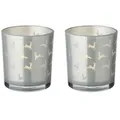 Produktbild: EDZARD 2er-Set Teelichtglas Hiti (Höhe 8 cm), grau, Rentier-Motiv