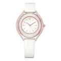 Produktbild: Swarovski Crystalline Aura Uhr, Schweizer Produktion, Lederarmband, Weiß, Roségoldfarbenes Finish