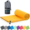 Produktbild: Fit-Flip Mikrofaser Handtuch - kompakte Microfaser Handtücher - ideal als Sporthandtuch, Reisehandtuch, Strandtuch - schnelltrocknend und leicht - Badetuch groß (70x140cm, Gelb)