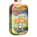 Produktbild: Pokémon-Sammelkartenspiel: Mini-Tin-Box Farbenfrohes Paldea: Psiopatra & Ampharos (2 Boosterpacks, 1 Stickerbogen)
