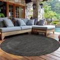 Produktbild: Carpettex Outdoor Teppich Wetterfest 120 cm Rund Sisal Optik Schwarz - Ideal für Balkon, Garten, Terrasse und als Küchenteppich - Draußen Teppich Waschbar, Flachgewebe, Wasserfest, Pflegeleicht