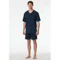 Produktbild: Schiesser Shorty Comfort Essentials (2 tlg) Brusttasche, V-Ausschnitt, Kurzarm, Baumwolle blau XXL (56)