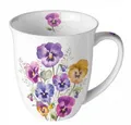 Produktbild: Ambiente Luxury Paper Products Becher Porzellan Frühling / Herbst / Sommer / Winter Kollektion, 1-tlg., Porzellan Becher ca. 400 ml, Stiefmütterchen Blumen - Pflanzen Pansies, Mug Kollektion / Ideal als Geschenk